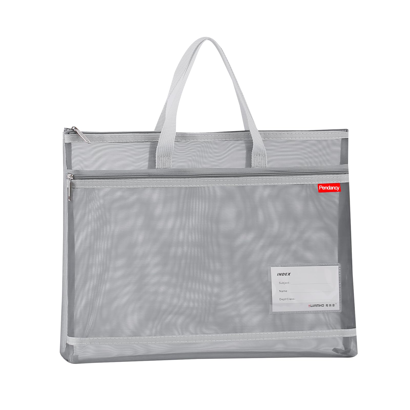 Pendancy Mesh Zipper Pouch A4 Size, Large Double Pocket Lightweight Nylon Transparent File Bag with Handle, 11x13.8 in Foldable Document Storage for