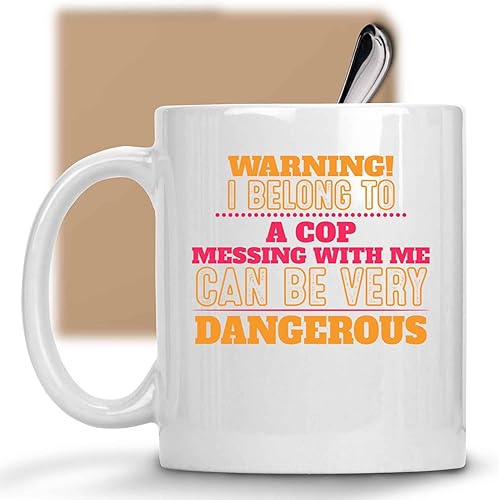 Miniatura 1 de Funny Gift for Coworkers, Perfect for Son's Birthday - I Belong To a Cop, It's Dangerous Quote on 11 Oz White Ceramic Coffee Mug