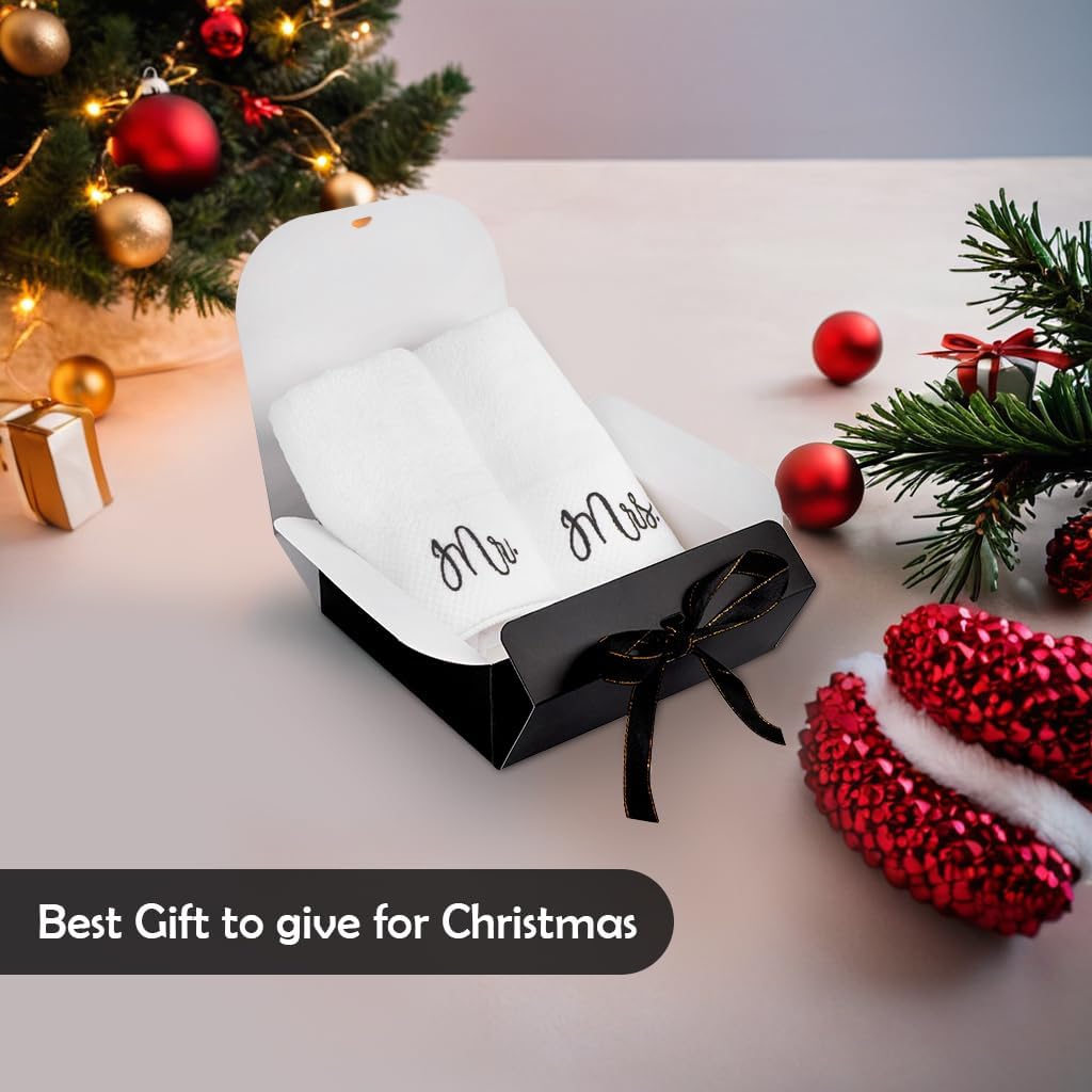 RUBBER BOND Mr and Mrs Towels Set with Gift Box - 4 Pack Bath and Hand Towels for Couples - Hotel, Spa & Bathroom Cotton Towels for The Couples (Black Embroidery Gold Hand Towels 2 Pack) - Image 4