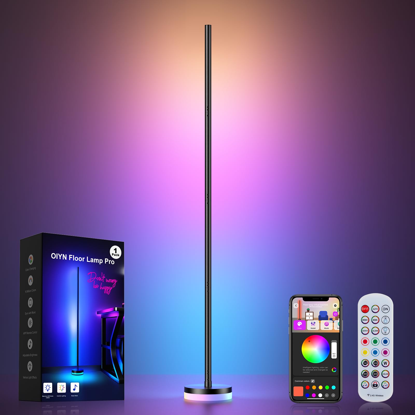 OIYN Corner Floor Lamp, RGBICW LED Corner Lamp with 1300lm Smart Modern Floor Lamp,App & Remote Control,Music Sync,Color Changing Standing Lamp for Bedroom Living Room and Gaming Rooms