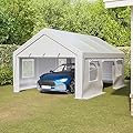 Aprilsoul Outdoor 13x20 FT Carport, Duty Canopy Storage Shed with Mesh Windows and Galvanized Steel Tube, All-Season Tarp, Wide Range of Appliaction for Car, Boat and Reunion, White