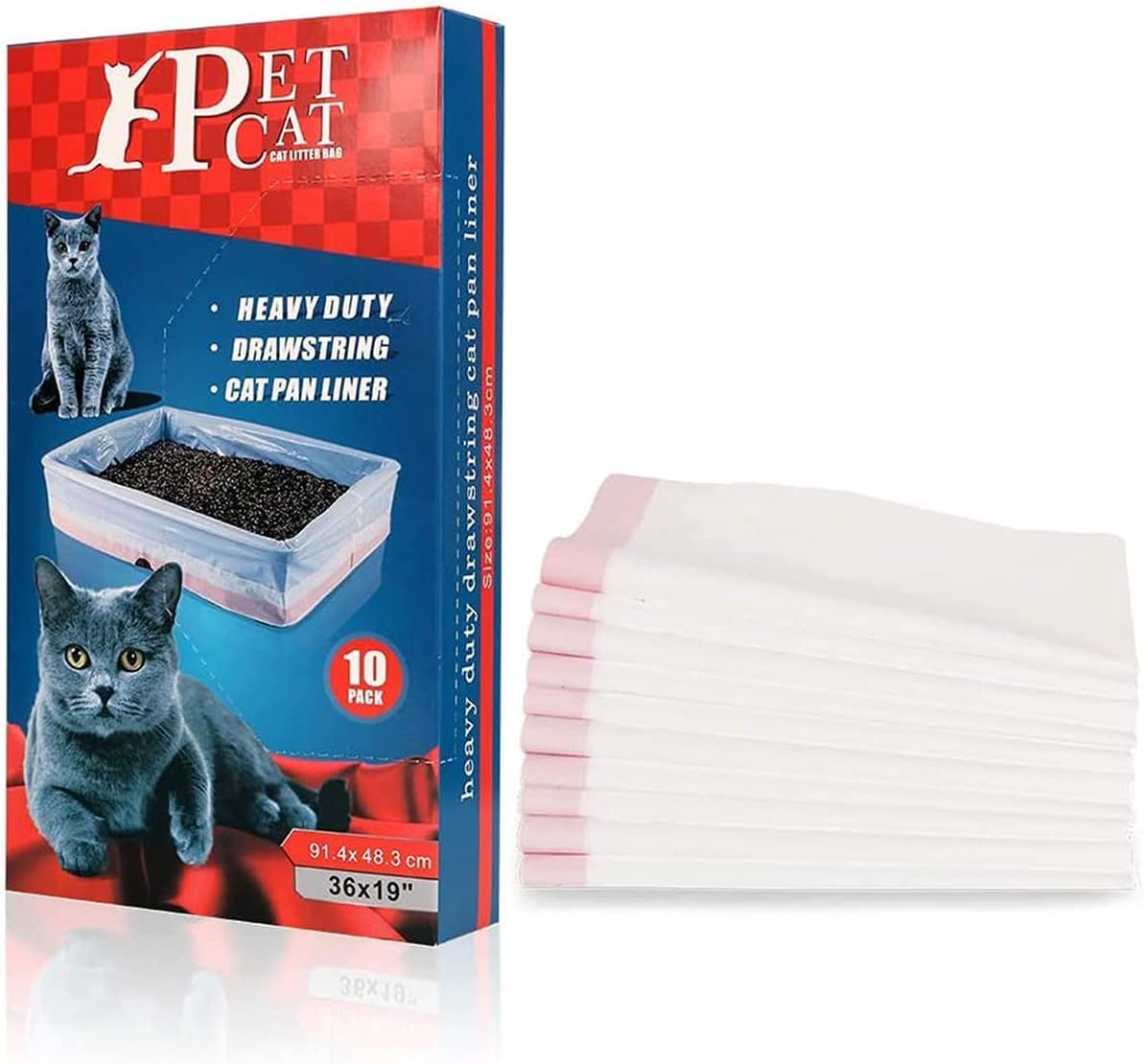 10 Pcs Drawstring Cat Litter Box Lining, Heavy Cat Litter Box, Drawstring Extra Litter Box Liners, with Drawstring, Easy to Clean, Compostable Litter Box Liner