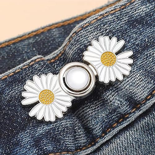 Image of 2pcs Pant Waist Tightener, Adjustable Waist Buckle Set, Extra Button for Jeans to Make Tighter, Instant Jeans Button Pins for Pants Jeans Skirts, No Sewing Required (Daisy Flower - W)