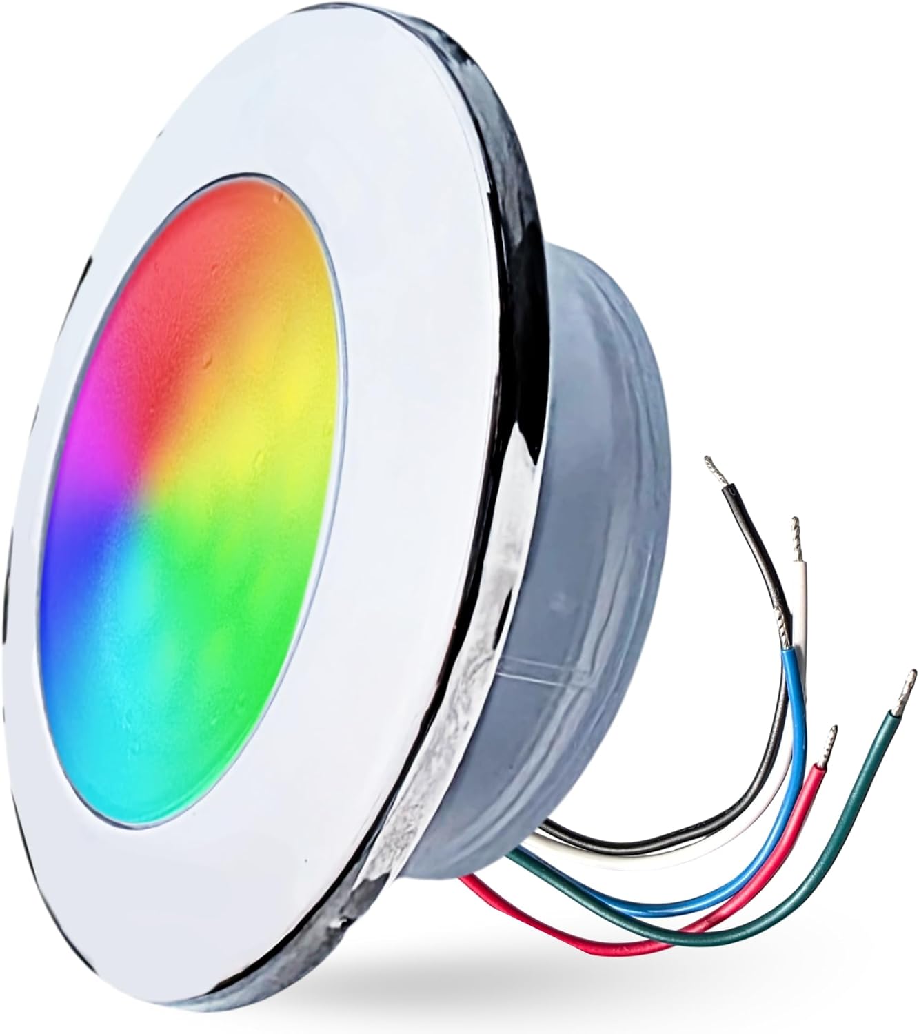 Pactrade Marine LED Courtesy Lights RGBW - 3-Inch Light Only (5-Wire) - Stainless Steel Flush Mount - Controller-Operated Dimmable Color-Changing Interior Boat Lights, Marine-RV Ready 12V