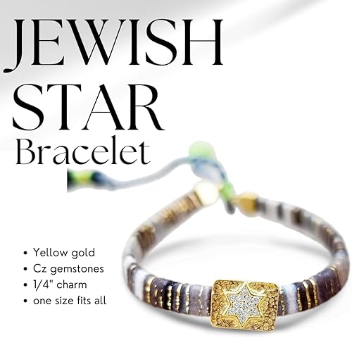 Miniatura 11 de Alef Bet by Paula Macrame Friendship Bracelet in Shades of Blue with Gold-plated Jewish Star of David Charm