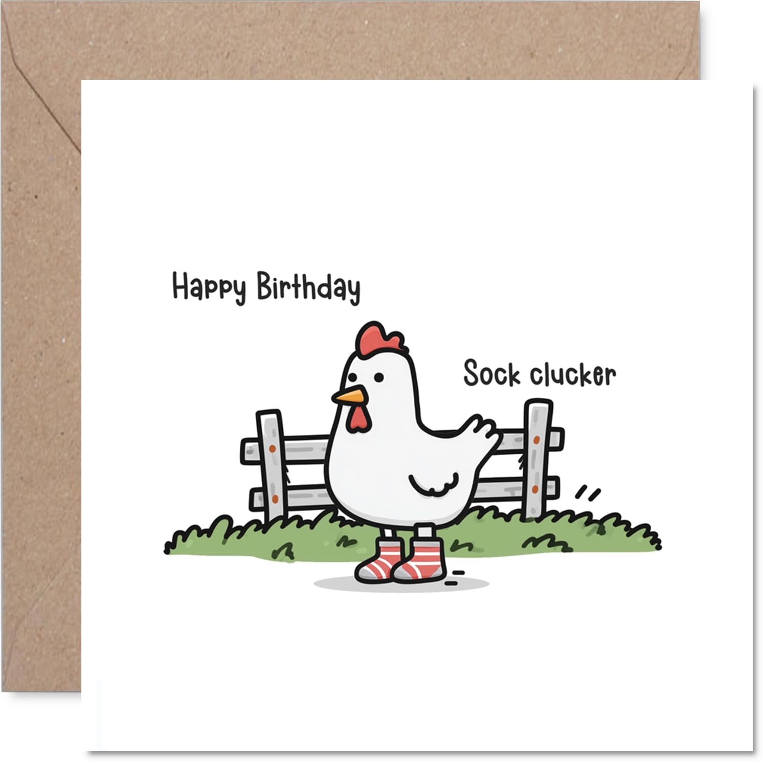 Funny Birthday Card - Socks and Feathers Collide - Chicken in Stripy Socks Brings Birthday Laughs - Perfect for Anyone Who Loves a Pun - 145mm Square, Envelope Included
