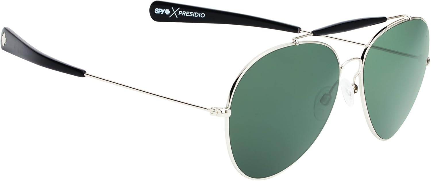 Spy Optic Unisex Presidio Silver/Black/Happy Gray Green Sunglasses