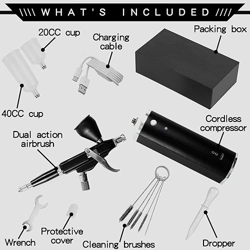 Miniatura 5 de Evargc Kit de aerógrafo, aerógrafo inalámbrico recargable con compresor de arranqueparada automática pistola de aerógrafo de 0.012 in, boquilla de