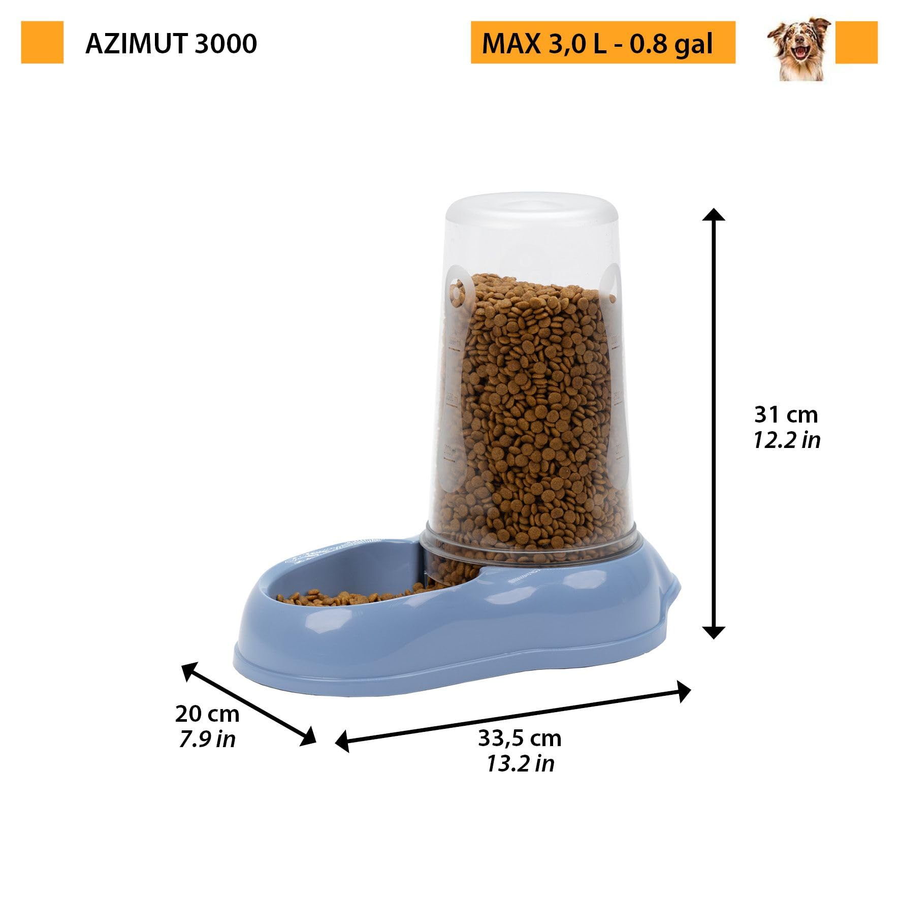 Ferplast Dispensador de Comida o Agua para Perro Comedero para Agua y Comida Seca 3 litros, Fondo Antideslizante, 20 x 33,5 x h 31 cm Lila