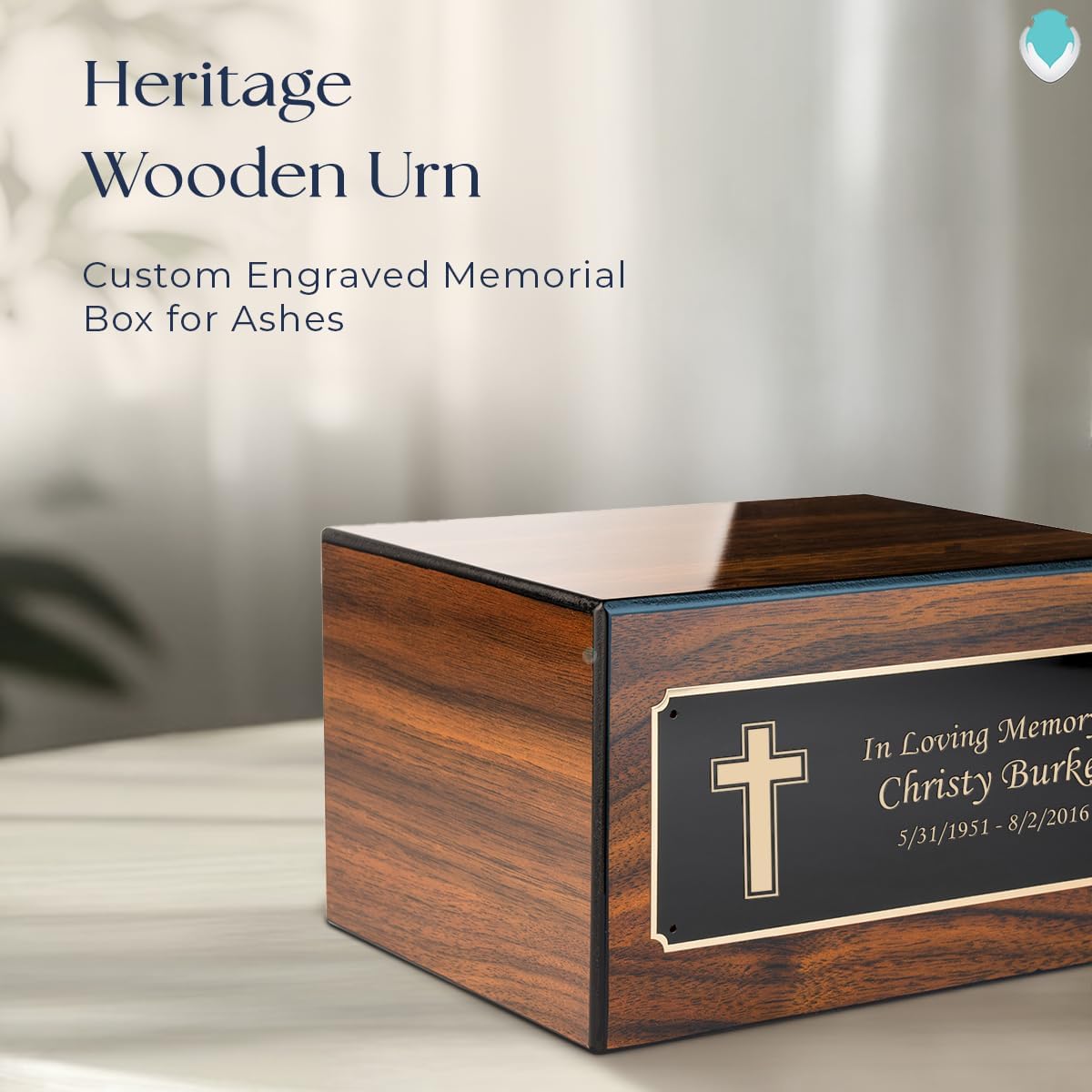 GetUrns Heritage Adult Walnut Cremation Urn Box For Human Ashes I Simple Cross Custom Engraved Wooden Urns for Male and Female I 213lbs