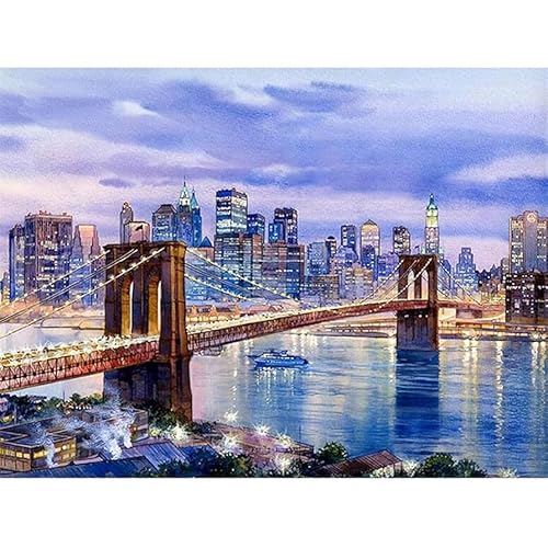 TOPAZ – Kit Pintura por Números para Adultos | Lienzo 30x40 cm Montado en Bastidor | Incluye Pinturas Acrílicas, Pinceles y Guía | Diseños de Paisajes Relajantes y Decorativos (Puente de Brooklin)
