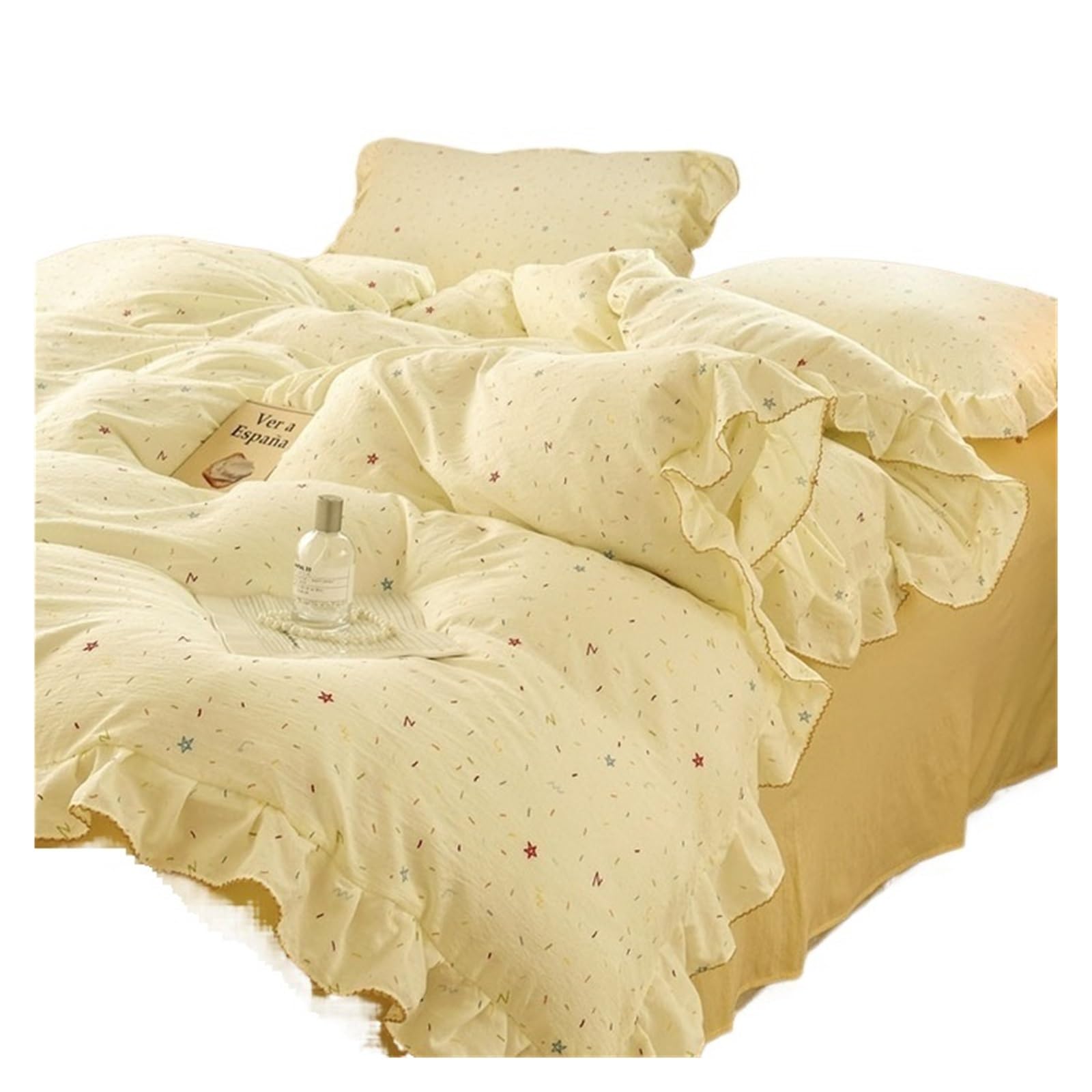 GCYEIDMA Ruffle Duvet Cover Bedding Sets Ruffle Lace Bow Quilt Cover Romantic Bedclothes Decor Woman Bedroom Duvet 4pcs(Color 8)