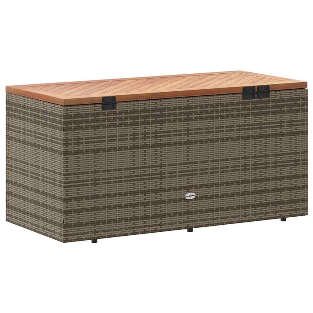 Baule da giardino grigio, 110 x 50 x 54 cm, in polyrattan e legno di acacia, con sacchetto impermeabile e molla a gas, per cuscini, coperte e giocattoli, come panca per terrazza
