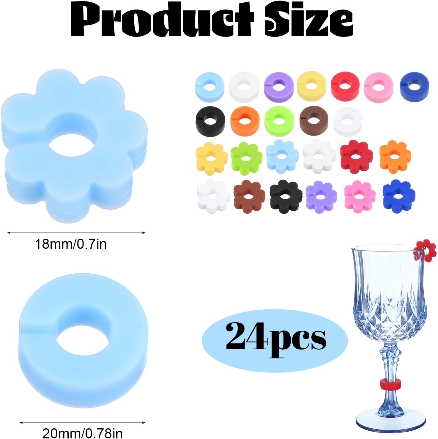 JJUNW 24Pcs Wine Glass Charms, Wine Glass Markers, Wines Markers for Glasses Drink Tags Labels for Wines, Stem Glasses Tasting Identifiers for Bar Parties, Events or Home Use