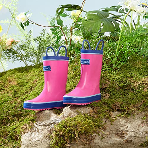 Freemori Kids Toddler Rain Boots Unisex Baby Infant Youth Boys Girls Rainboots Raining Boots Outdoor Water Shoes Handmade Natural Rubber Children Muck Boots With Easy-On Handles #TOP5