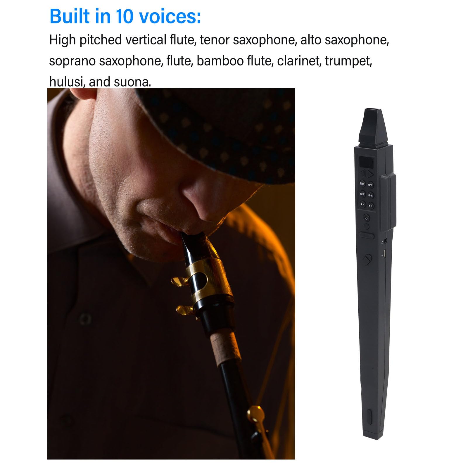 Digitales Blasinstrument, Digitaler Saxophon-MIDI-Controller 10 Töne, Wiederaufladbares Blasinstrument für Kinder
