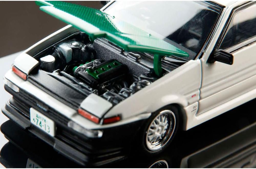 Sprinter Trueno (AE86) RHD (Right Hand Drive) Keiichi Tsuchiya - Dori Dori Mesh Wheels White with Green Carbon Hood 1/64 Diecast Model Car by Hobby Japan HJ646052BDK