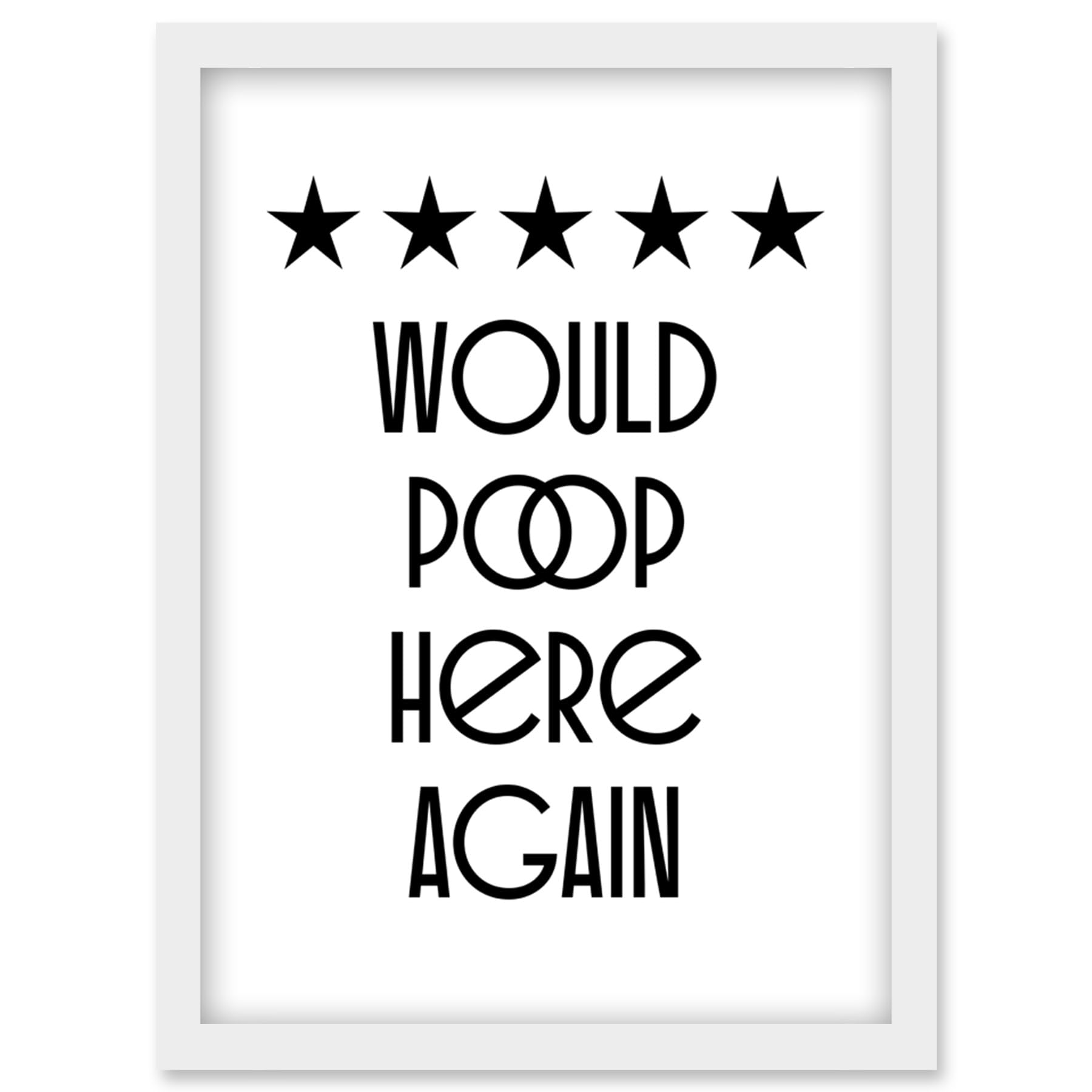 Funny Toilet Review Sign Five Stars Would Poop Here Again Funny Bathroom Wall Art Decor Artwork Framed Wall Art Print A4