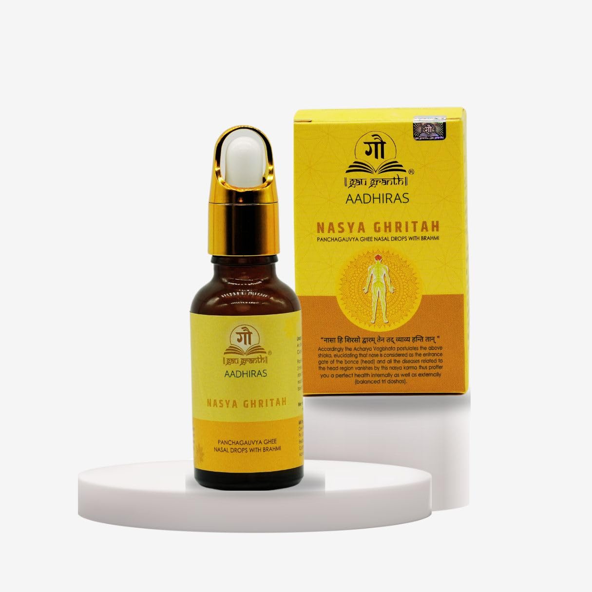 GauGranth Nasya Ghrita, Nasal Drops - 15ML (Pack Of 2) | Organic And Ayurvedic A2 Nasal Drop for Anxiety Relief & Cognitive Wellness - Ayurvedic Nasya with Natural Intelligence Boost | Ayurvedic Herbs & Pure Cow-Derived Ingredients