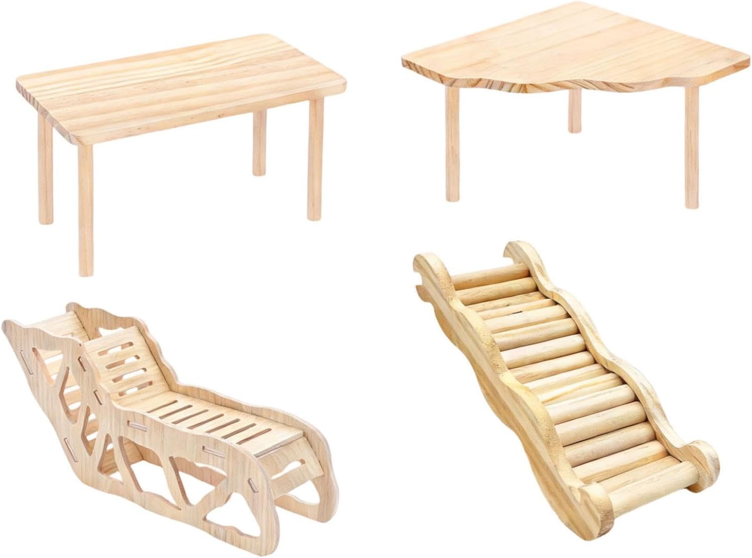 4Pcs Hamster Wooden Ramp Ladder Toys, Small Pet Climbing Bridge for Cage Habitat, Activity Playground Accessory for Gerbil Mouse Rabbit