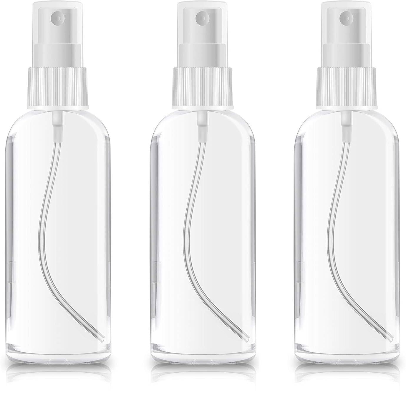 MOMENT Plastic Spray Bottles, 2oz/50ml Plastic Spray Clear Empty Fine Mist Plastic Mini Travel Bottle Set Bottles Refillable Liquid Containers, Transparent White (3PACK)
