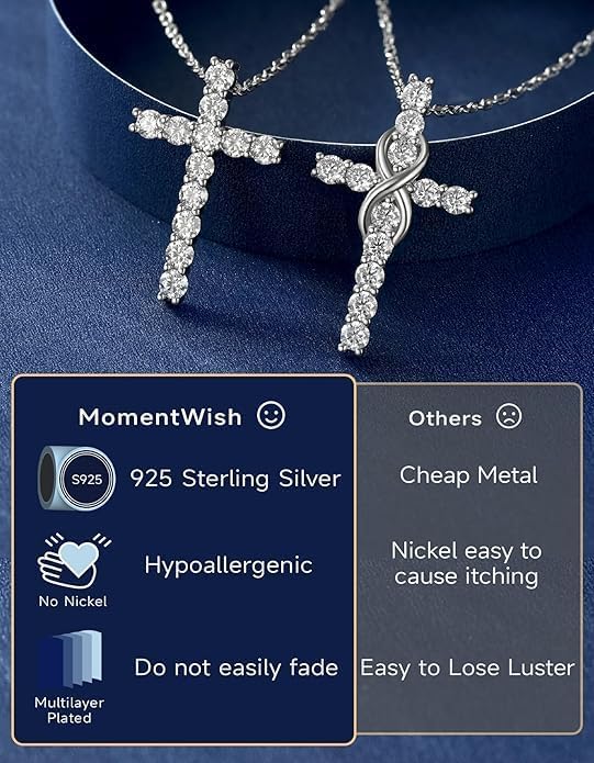 MomentWish Cross Necklace for Women, Christian Gifts for Her, Moissanite Cross Pendant, 925 Sterling Silver Necklaces Religious Anniversary Birthday Gifts for Women- - Image 5