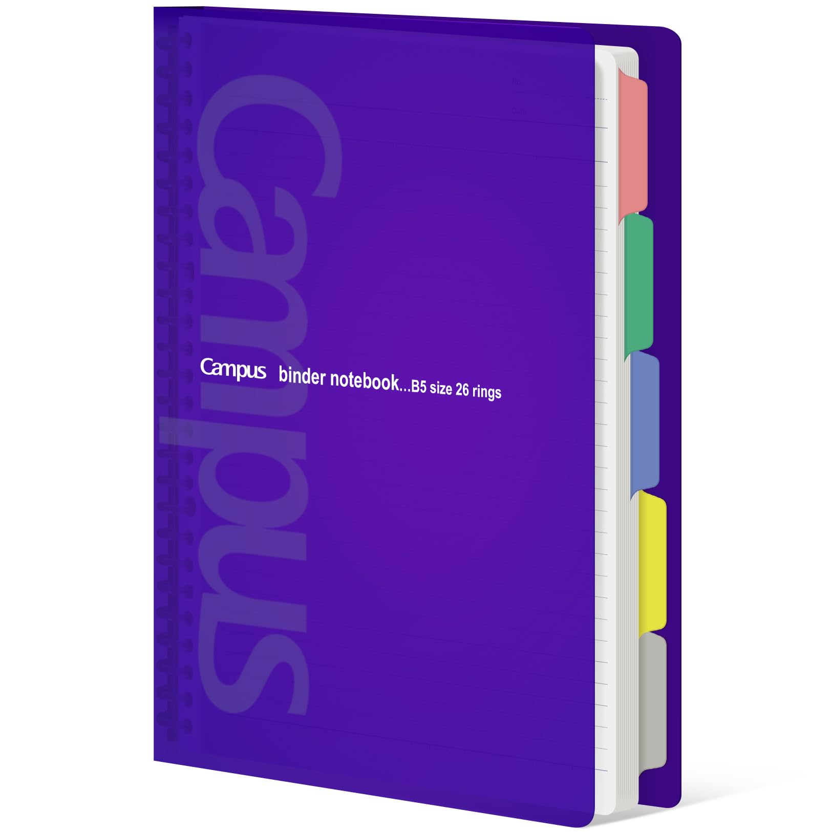 Kokuyo Campus Slide Binder with 5 Tab Dividers, Middle Type, B5, 26 Holes, Up to 100 Sheets, Purple, Plus 200 Sheets of Loose-Leaf Paper, Japan Import (RU-P333NV & NO-S836BT) โ image 1