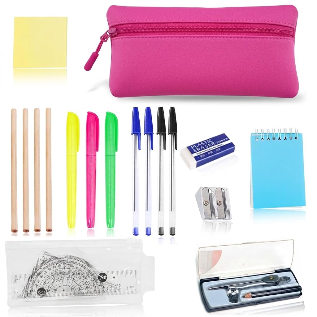 GCSE 17 Pcs Pink Stationery Set, Back to Secondary School Stationery Set