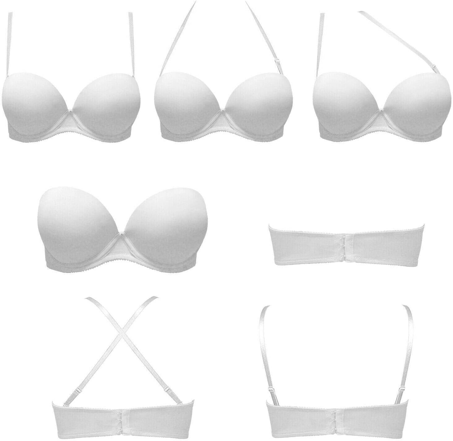 Women's Strapless Push Up Bra Underwired Thick Padded Low Cut T-Shirt Convertible Supportive Bras with Clear Straps - Image 6