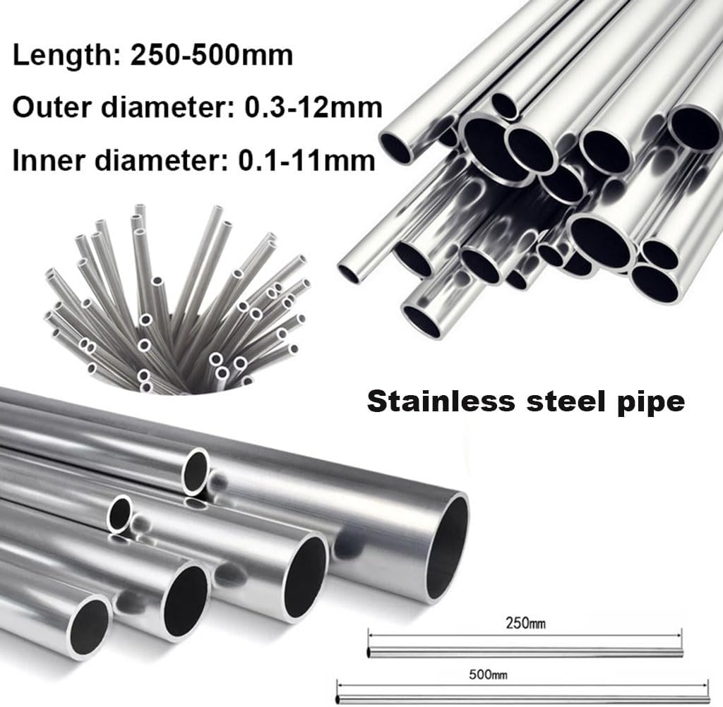 1-10pcs 304 Stainless Steel Round Capillary 1-12mm Seamless Straight Tube Round Capillary Tube Length 250/500mm(10x8x500mm 1pcs)
