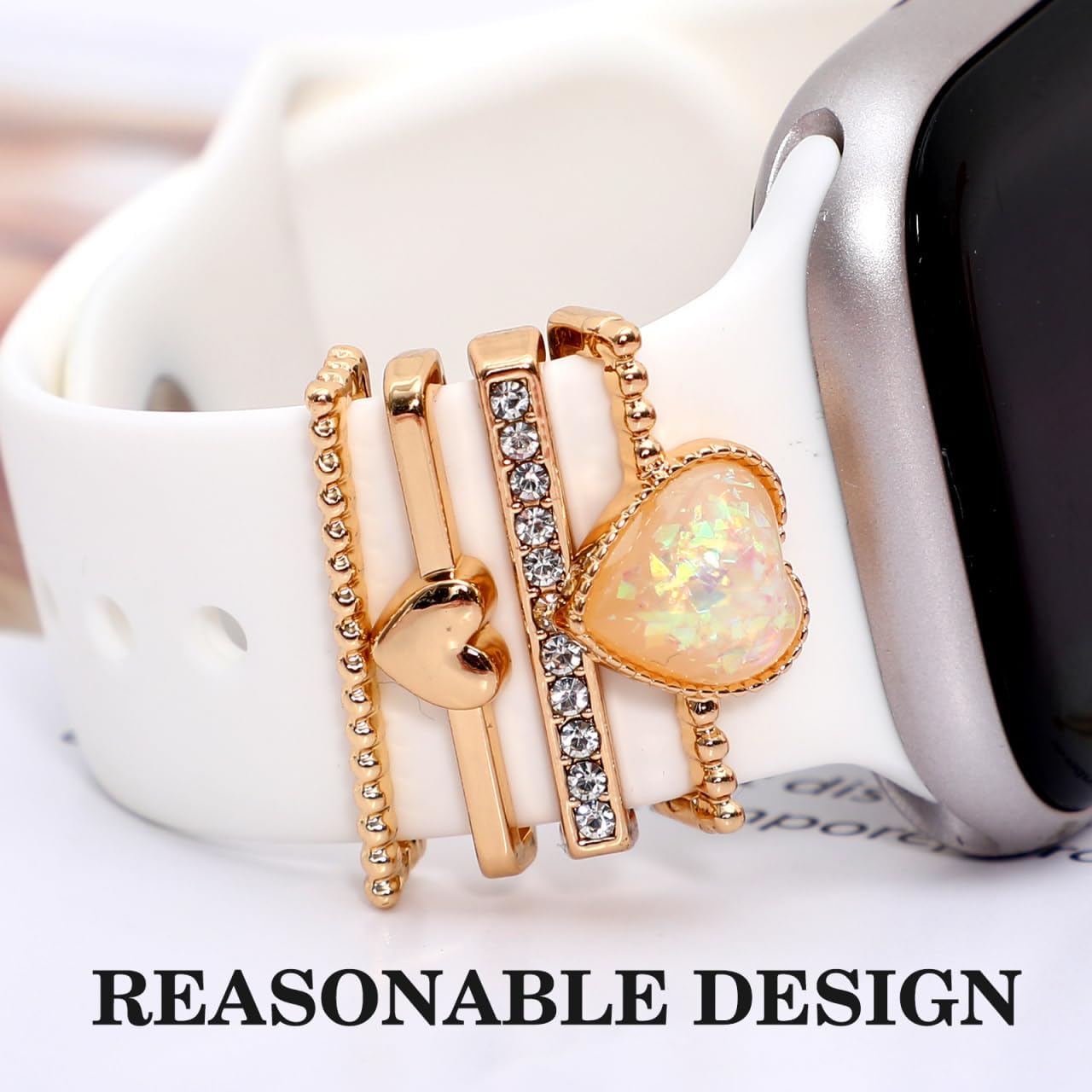 Hemobllo Watch Band Decorative Ring 4 Pack Watch Band Charm Slide-on Accessories for Silicone Smartwatch Straps Easy Install Ornament for Daily Wear