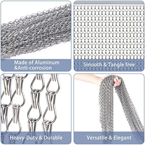 VerRich Silver 90 * 200cm Aluminium Chain Curtain Door Fly Screens Metal Fly Curtain Insect Blinds Pest Control with Extra 4 meters link Chain