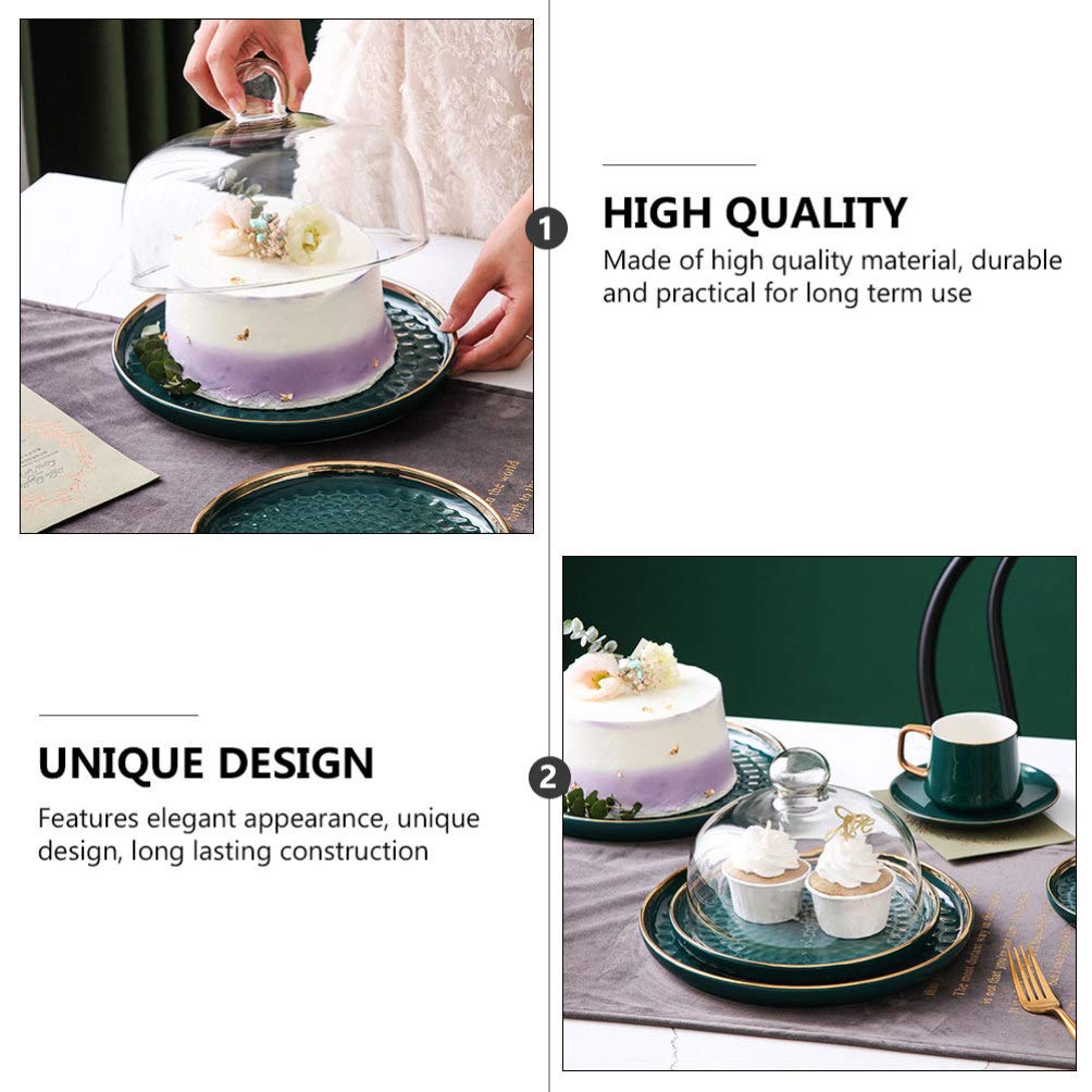 Cabilock 6 Inch Cake Stand with Dome Cover Snack Ceramic Sweet Dessert Cake Plate Appetizer Serving Platter for Birthday Wedding Green