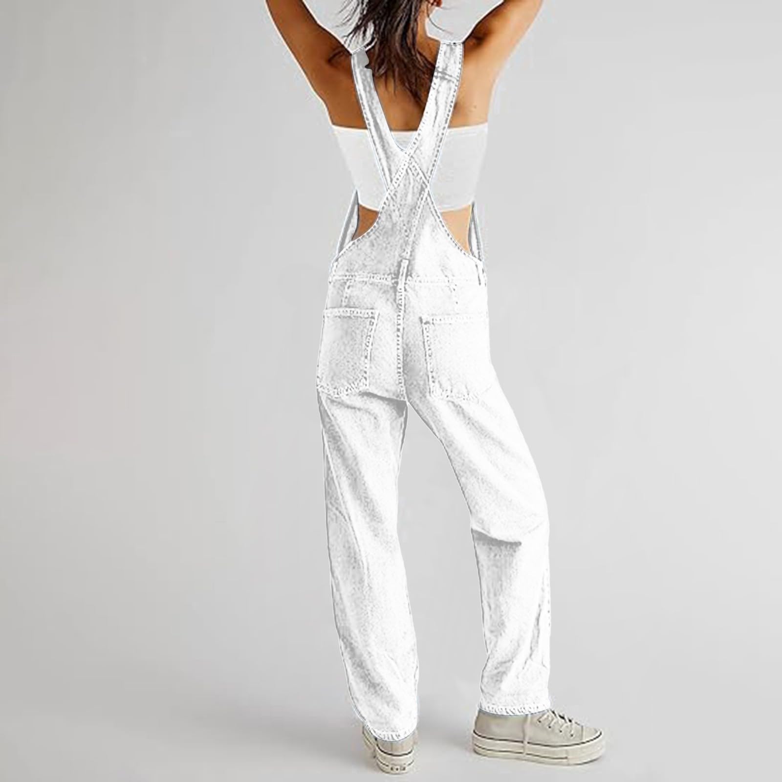 Tuta casual da donna in denim, vestibilità ampia, con spalline regolabili, salopette jeans affusolate con tasche, classica e ampia, con pettorina elasticizzata