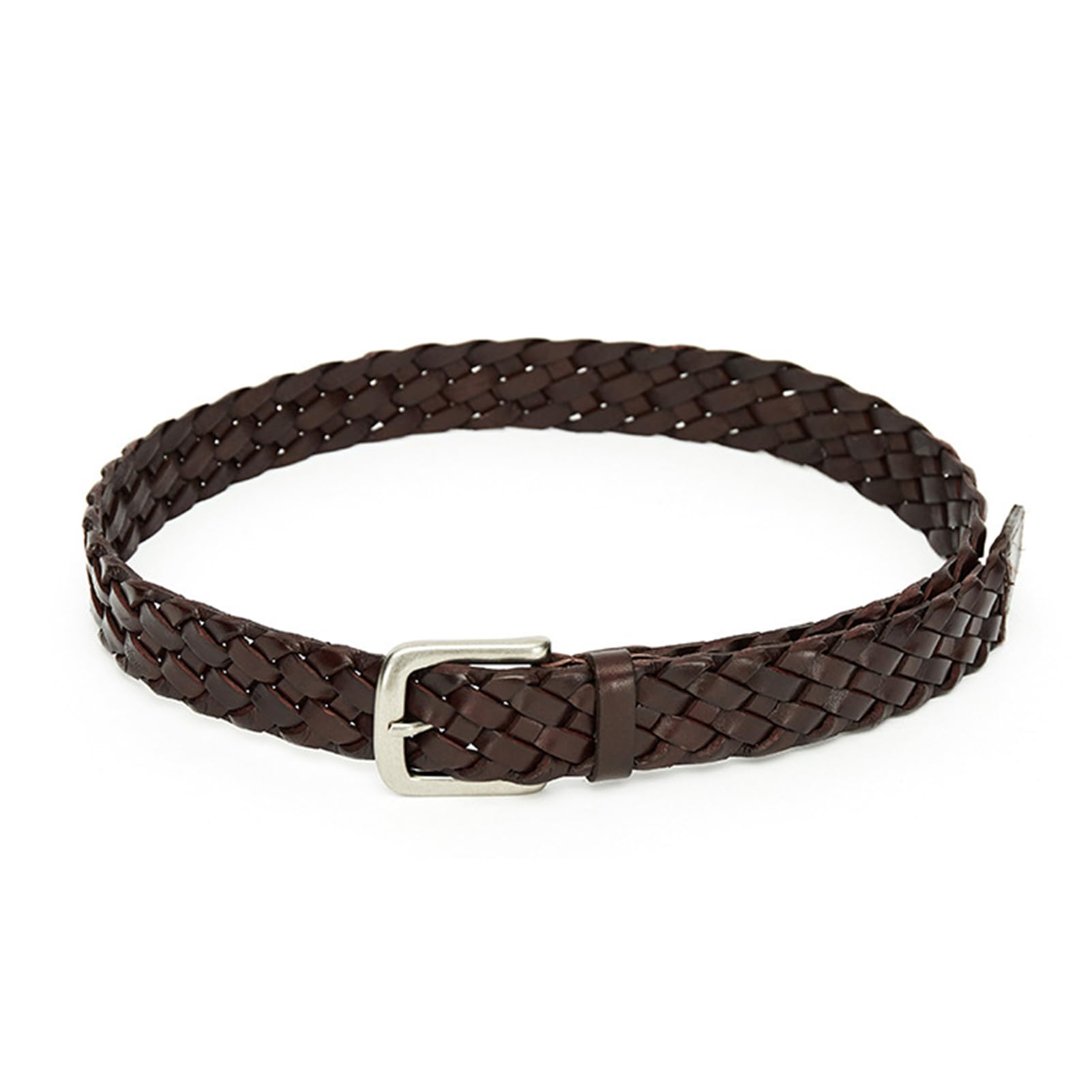 Genérico Mujer Cinturón Trenzado 3,5cm De Ancho Cinturones De Piel De Vacuno Hebilla De Aleación para Pantalones Vaqueros Y Vestidos(110cm/43, Brown)