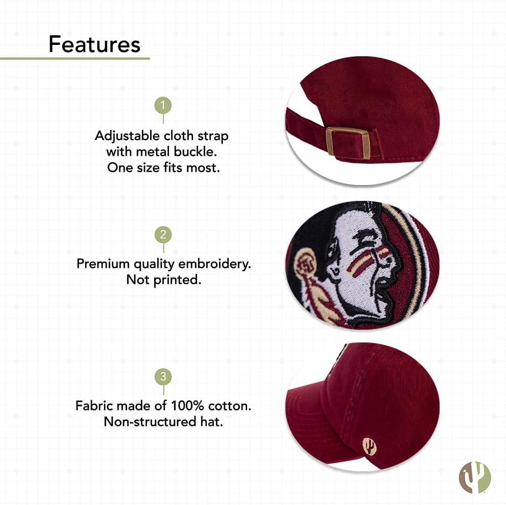 Desert Cactus Florida State University Baseball Hat Seminoles FSU Brimmed Embroidered Cap Adjustable Cloth Strap Adult Type B - Image 4