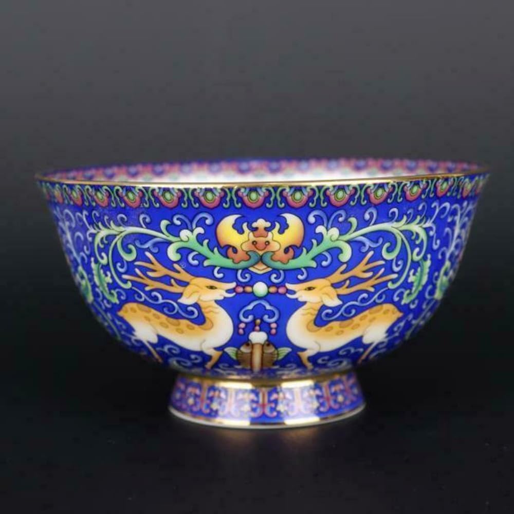 Cuenco de porcelana china pastel de 4.7 pulgadas YTDJJWLS ciervo azul