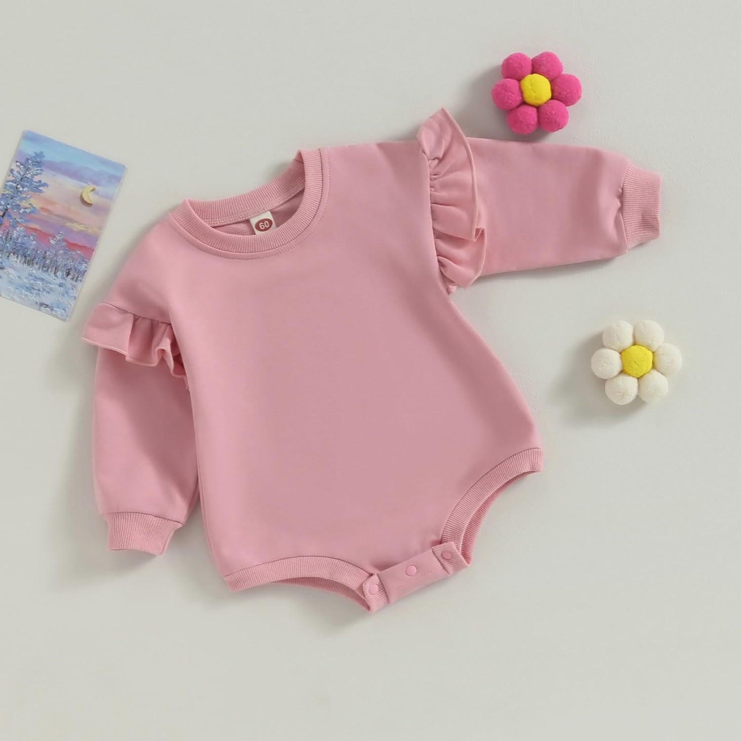 Lamuusaa Newborn Baby Girl Clothes Long Sleeve Romper Crewneck Sweatshirt Oversized Ruffle Shirts Bodysuit Fall Clothes 0-18M - Image 6