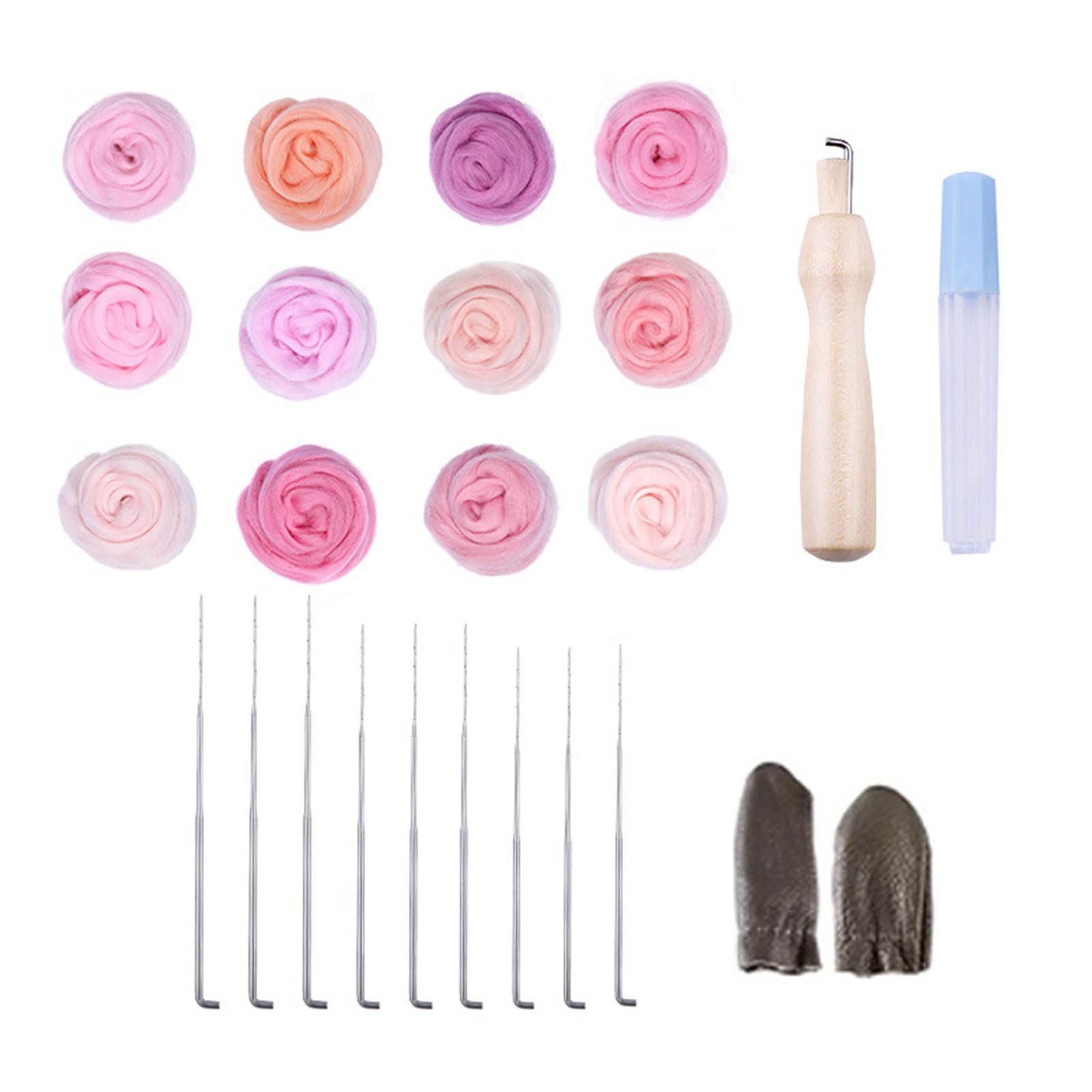 Carotoe Set 3 10/12 Color Needle Wool Felting Tool With Felting Needle Wool Roving And Finger Cots For Crafting Project