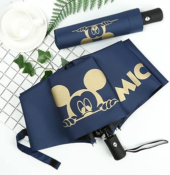 Finex Mickey Travel Compact Auto Folding Golf Umbrella with Auto Open Close One Button Handle & Wrist Strap
