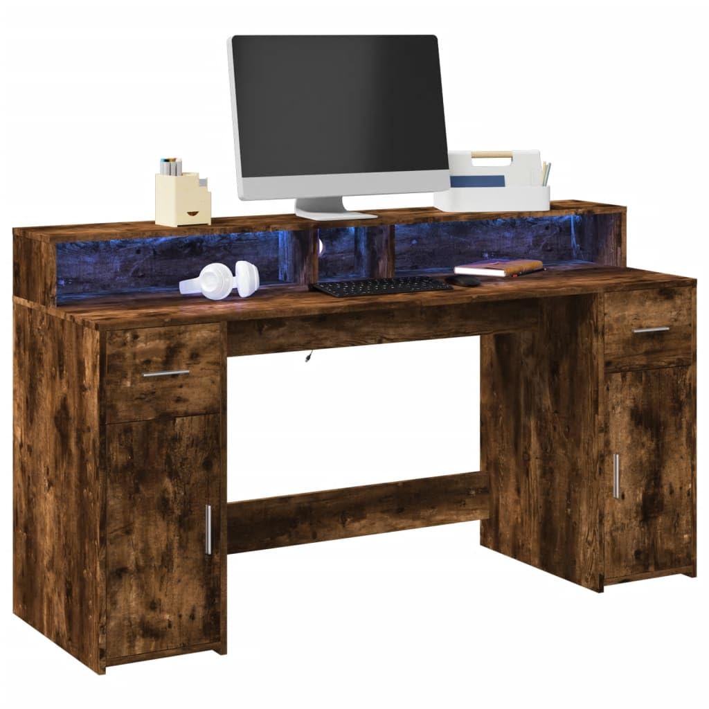 Homgoday Scrivania a LED per computer, ufficio, ufficio, ufficio, soggiorno, studio, incenso, 160 x 55 x 91 cm, materiale in legno