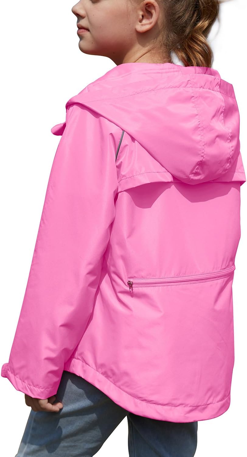 MODAFANS Girls Sporty Lightweight Packable Reflective Rain Cycling Jacket