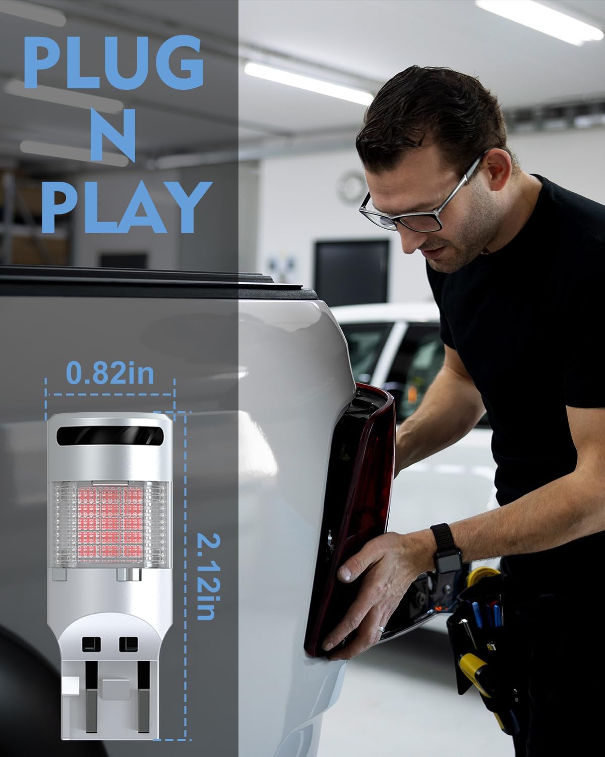 7440 7443 LED Bulb Red for Brake Light, CANBUS Error Free W21W WY21W Bulb with Built In Resistor Anti Hyper Flash, W/Turbo Fan, 30W 3200LM Ultra Bright for Brake Stop Tail Light, Pack of 2