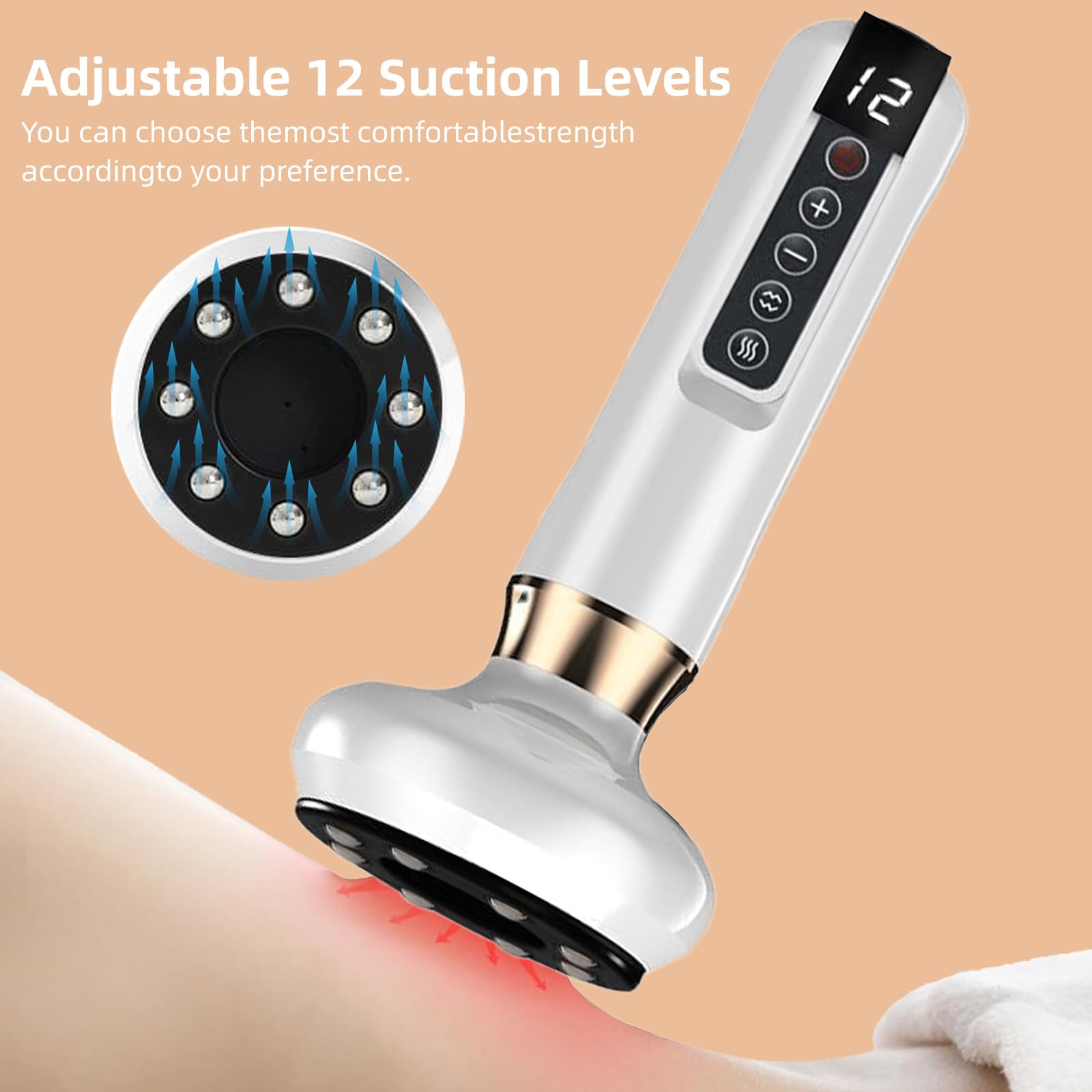 Handheld Cellulite Massager-Cupping Kit for Massage Therapy,Cupping Machine,Cellulite Massager with 12 Suction Modes, Rechargeable & Cordless varially Anti Cellulites Massager (White)