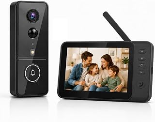 Video Türklingel mit Kamera, Funkklingel mit 4,3 Zoll IPS Monitor, ohne WLAN & App, Video Türsprechanlage IP65, 170° Weitwinkel, Nachtsicht, 2-Wege-Audio, PIR Sensor, automatische Videoaufnahme