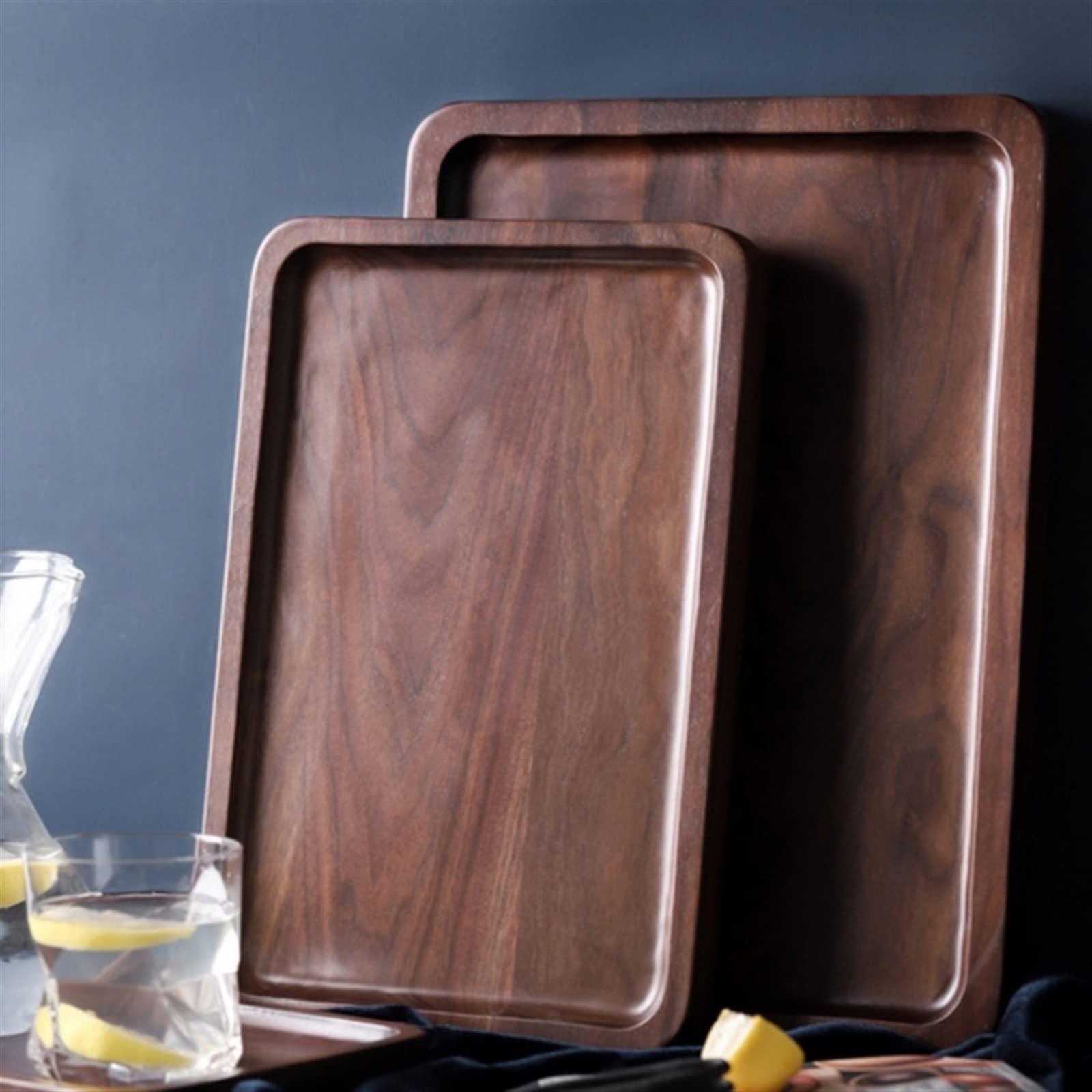 JINGYAN Vassoi per la colazione Wooden Round/Rectangular Serving Tray Wood Plate Tea Dishe Drink Platter Food Plate Beef Steak Fruit Snack Tray Kitchen Utensils