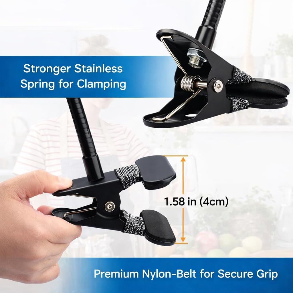 Universal 25 Inch Webcam Stand, Flexible Desk Mount Clamp Gooseneck Stand for Webcam, Camera, Microphone with 1/4" Tread