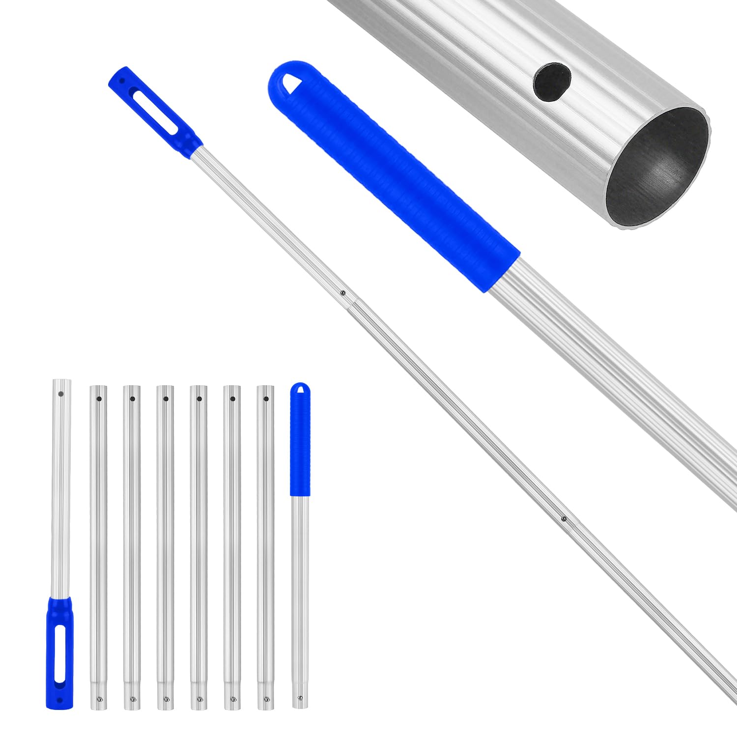 Perche télescopique pour piscines et jacuzzis extensible 74 à 300 cm en aluminium