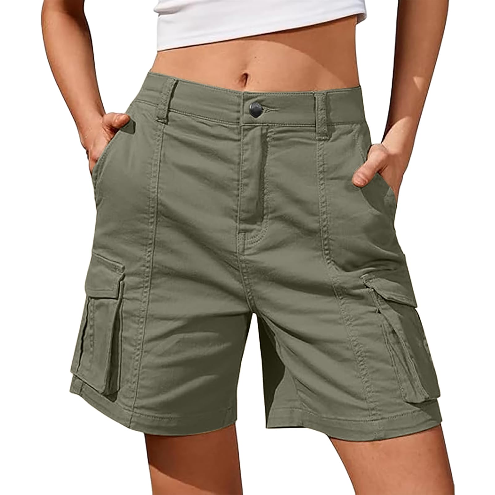 Generico Bermuda Donna Estivi Cargo Pantaloncini Vita Elastica Leggeri Escursionismo Casual Esterno Asciugatura Rapida Pantaloni Corti per Viaggi Escursioni con 4 Tasche