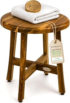 EcoDecors Shoji 18 Round Teak Shower Stool, Bath Seat 12